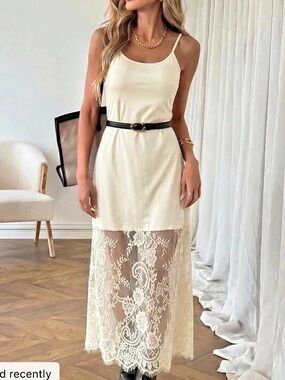Lace Panel Maxi Dress in Cream Like New